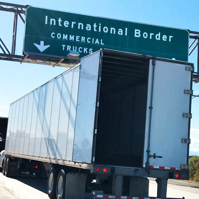 Dry van truck trailer headed to US border crossing